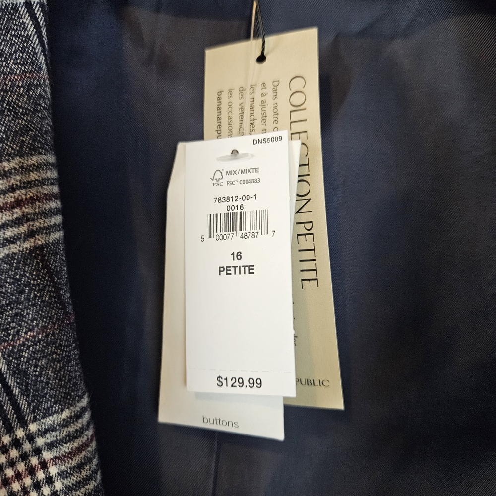 Banana Republic Women's Black, Maroon, White Plaid Blazer Size 16P - Picture 7 of 16